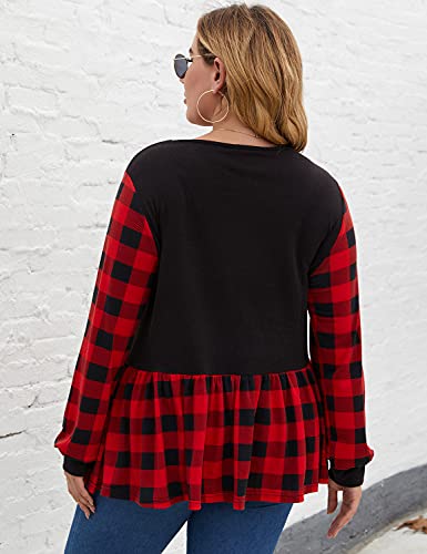 Blooming Jelly Women's Plus Size Tops Plaid Shirts V Neck Long Sleeve Tunic Tops Oversized Sweatshirt Fall Casual Swing Flowy Pullover Maternity Shirts?Xl?Plaid? #TOP4