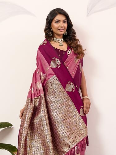 Image of SGF11 Women's Kanjivaram Pure Soft Silk Saree With Unstitched Blouse Piece