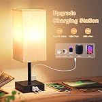 Lampes de table tactiles côté lit 2 - Lampes de table de nuit pour chambre avec USB Ports de recharge C+A & AC Des sorties, 3 Façon dimmable avec l'ombre en tissu de lin pour le salon, dorme (bulbe inclus)