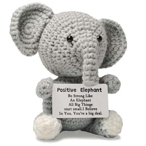 Repnalm Positive Crochet Animals Elephant Gifts for Women, Graduation Gift for Her Him, Mom Gifts for Mothers Day, Crochet Emotional Inspirational Support, Decor for Home Office
