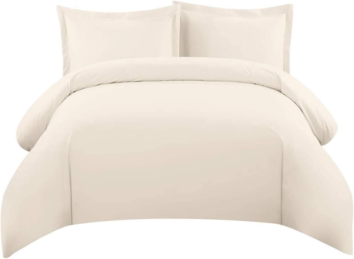 Duvet Cover 100% Egyptian Cotton 500 TC with Zipper & Corner Ties Luxurious Bedding (Twin/Twin-XL, Ivory)