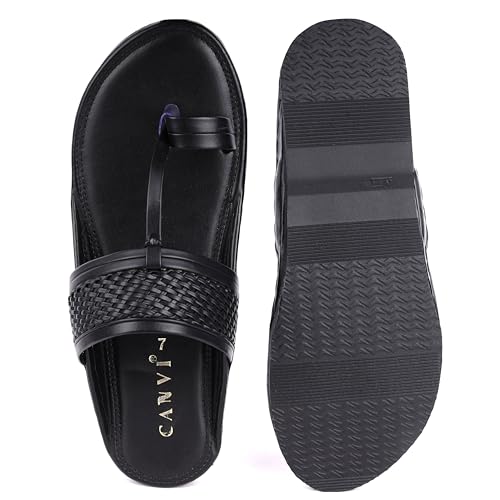 Image of CANVI Stylish Fancy & Comfortable Men's Kolhapuri Chappal Sandal Slipper for Men Stylish Faux Leather Men's Kolhapuri Slippers Thong Sandals for Men Stylish & Comfortable