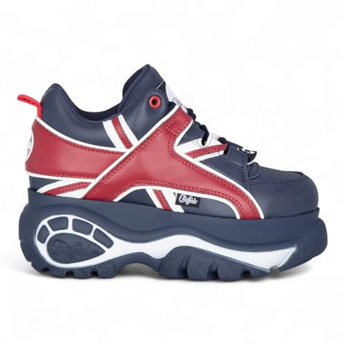 Image of Buffalo 1339-14 Womens Blue Red Faux Leather Chunky Platform Trainers Fashion Sneakers