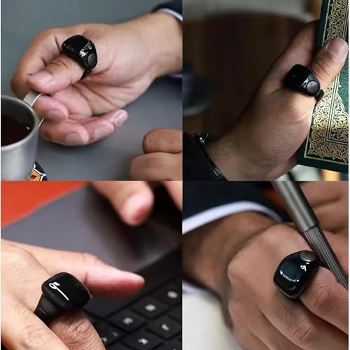 خاتم تسبيح ذكي للتسبيح من ذكر عداد السلام تذكير بتوقيت الصلاة شاشة OLED مقاومة للماء بدرجة IPX67 حلقة قابلة للتعديل 20 ملم + 22 أسود