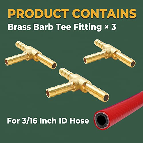 Brass Barb T Fittings, Lionmax 3 Way Union Barb Tee Fitting, 3/16" X 3/16" X 3/16" Id Hose Barb, 3 Pcs, For Water/Fuel/Air #TOP1