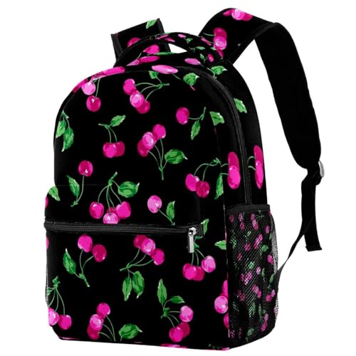 Sac à dos d'école motif cerises noir 29x20x40cm pour fille et garçon