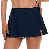Reebok Womens Swim Skirt with Shorts Liner, Swim Skorts for Women Swimwear, Sporty Athletic Bathing Suit Skirt Bottoms Navy