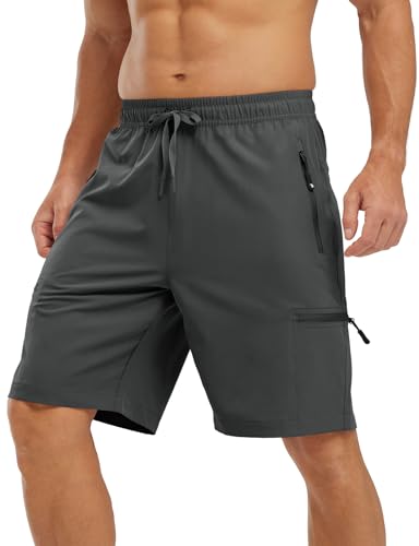 Image of Rdruko Men's Hiking Shorts with 5 Zip Pockets Lightweight Outdoor Work Athletic Travel Short for Men Casual Running Dark Grey 3XL