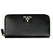 Prada Womens Vitello Move Nero Black Leather Zip Around Long Wallet Gold Triangle Logo