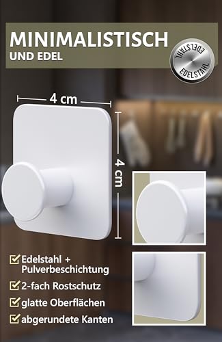 4smile Handtuchhalter ohne Bohren 6er Set - Weiße Design Handtuchhaken Bad, Haken selbstklebend mit 3M-Klebe-Pads - Stilvolle Klebehaken Wandhaken