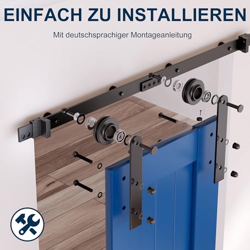 SKYSEN Schiebetür Komplettset 168cm Schiebetürbeschlag für Schiebetürsystem mit Bodenführung, Langlebige Schiebetür Schiene Perfekt Raumspart Raumtrenner für 1 Innentüren, Zimmertür, Holztür
