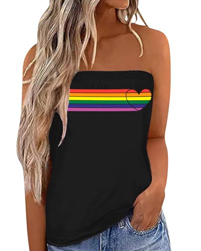 IWOLLENCE Pride Month Rainbow Heart Graphic Tube Tops for Women