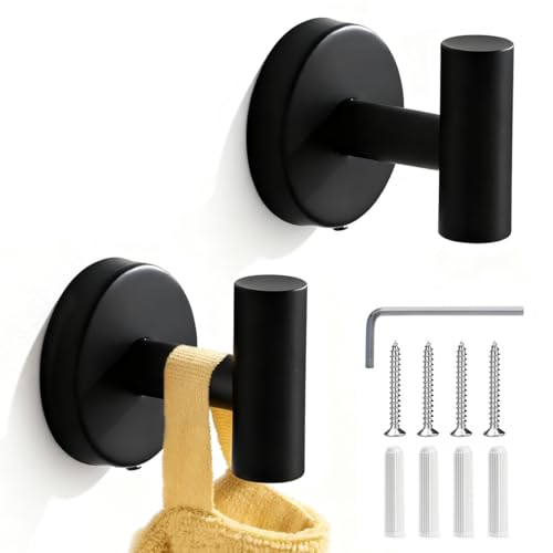 Drenky 2 Piezas Gancho Toalla Baño Colgadores Cuelga Toallas Negro Acero Inoxidable 304 Para Toallas, Abrigos, Batas Y Ropa, Gancho Toalla Para Cocina Y Baño
