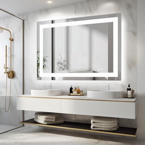 Image of Simple Deluxe LED Bathroom Mirror 36x48 Inch Tempered Glass - Frameless LED Backlit Lighted Mirror for Bathroom Vanity with Anti-Fog, 3 Colors Dimmable, Memory Function, Wall-Mounted