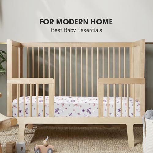 Image of Little Grape Land Muslin Crib Sheets Fitted for Boys and Girls 2 Pack, 100% Cotton Baby Bed Sheets Soft Breathable, Neutral Fitted Baby Mattress Sheets for Standard Crib 52x28 inches, Purple Butterfly