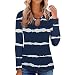 Camicette a Maniche Lunghe Girocollo con Stampa a Righe Casual da Donna in Lana (XXL,Blu)