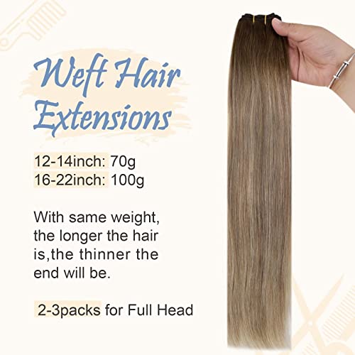 Easyouth Sew In Weft Hair Extensions Human Hair Balayage Weft Hair Extensions Darker Brown Fading To Ash Brown Highlights Blonde With A Little Pink Human Hair Weft Extensions 18Inch 100G #TOP1