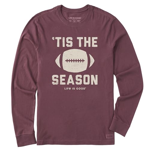 Life is Good Herren Standard Crusher Tee Langarm Baumwolle Grafik T-Shirts Tis The Football Season Mahagoni Braun
