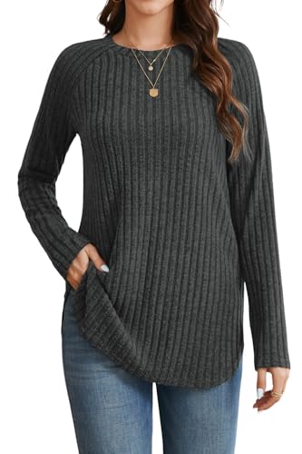 Enmain Pull Long Femme Hiver Chaud Chic et Elegant Sweatshirts Femme Léger col Rond Mode Grande Taille Pull Tunique Haut Gris Foncé XL