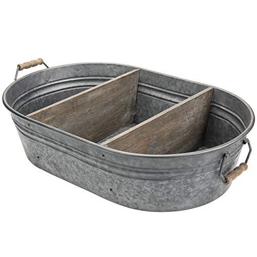 Mygift Rustic Tub Design Galvanized Metal Wall Shelf Rack With 2 Tier Vintage Wood Display Shelves #TOP6