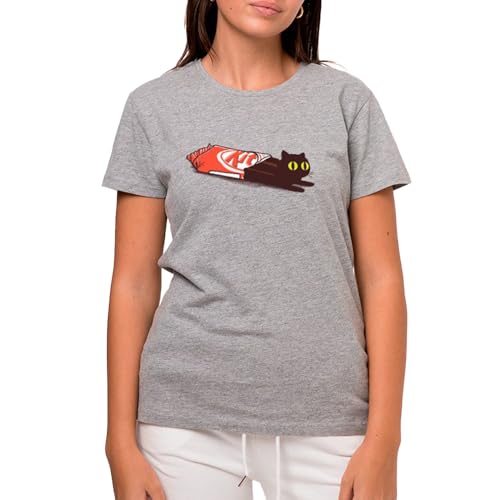 Pampling T-shirt à manches courtes, 85 % coton, vêtement unisexe pour homme et femme, sérigraphié, col rond, coupe régulière, couleur gris (kit cat), gris, L – vue 4