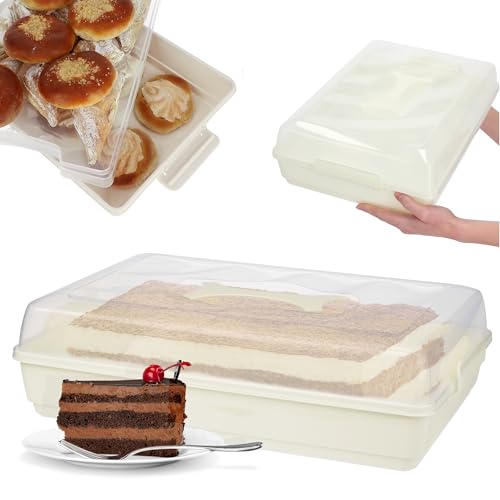 KADAX Boîte à gâteau, à muffins, avec couvercle et poignée, 44 x 30 x 12,5 cm, pour le transport, en plastique et tôle, rectangulaire, qualité alimentaire, crème