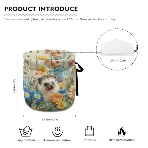 Image of Tea Cosy for Teapot Insulated Hedgehog Flower Print Tea Pot Cozy Cover Portable Insulated Teapot Dust Cover with Drawstring, Brown