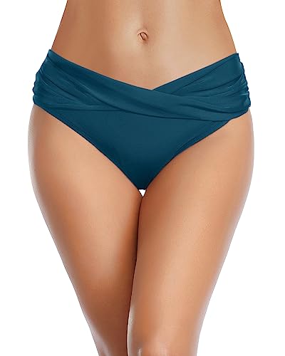 Image of Tempt Me Women Twist Bikini Bottom Moderate High Cut Bathing Suit Bottoms Ruched Swimsuit Bottom