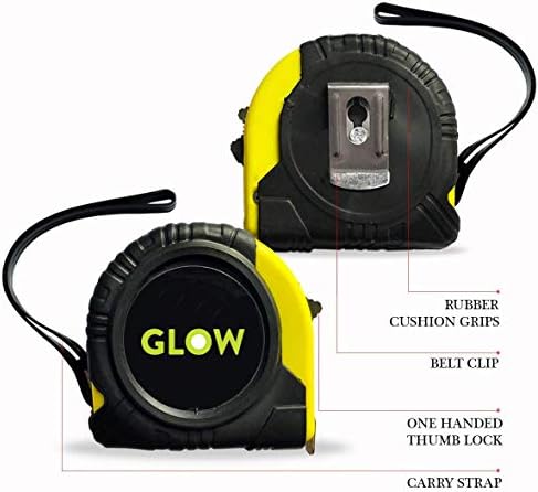 Glow Professional 5m Tape Measure  2 Pack Handy Pocket DIY & Repair Precision Measuring Tool  Smooth Blade Retraction One Handed Lock Rubber Grip Carry Strap Belt Clip  for Home Trade Work Office