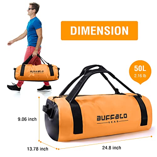 Buffalo Gear Adventure Bag 50L - Heavy Duty Waterproof Duffel Bag For Boating, Motorcycling, Hunting, Camping, Kayaks Or Jet Ski. Gets Gear Through Any Conditions (Orange) #TOP6
