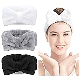 Spa Headband - 3 Pack Bow Hair Band Women Facial Makeup Head Band Soft Coral Fleece Head Wraps For Shower Washing Face (Black+gray+white)