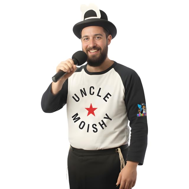 Uncle Moishy Adult Costume Set Hat Shirt Toy Microphone Outfit Performance Costume for Dress Up Parties School Events