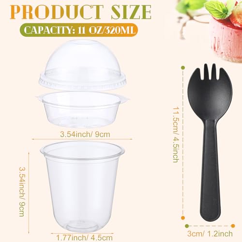 Gandeer 100 Pack 11oz Clear Plastic Parfait Cups with Dome Lids No Hole Disposable Party Dessert Cups with Lids Insert Spork Round Fruit Containers with Lid for Yogurt Fruit Cereal Ice Cream by Gandeer - Image 3