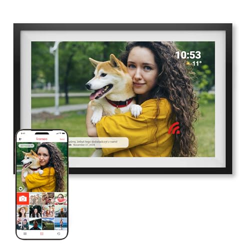 Denver Marco de fotos digital de 10,1 pulgadas, con borde extrafino, HD - Marco de fotos electrónico - Frameo App - Pantalla táctil IPS - 16 GB - PFF1016 - Negro