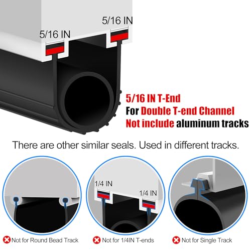 ToLanbbt Garage Door Bottom Rubber Seals 16.4 FT Garage Door Weather Stripping Kit Seal Strip Replacement with 5/16" T Ends & 2 End Plugs, Universal U+O Ring Weatherproof Rubber Bottom Seal, Black by ToLanbbt - Image 3
