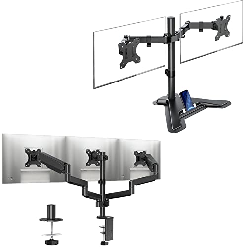 Image of MOUNTUP Triple Monitor Stand - 3 Monitor Desk Mount for Computer Screens Up to 27 inch, 2560 x 1440 Resolution, Black, LCD, Monitor Stand