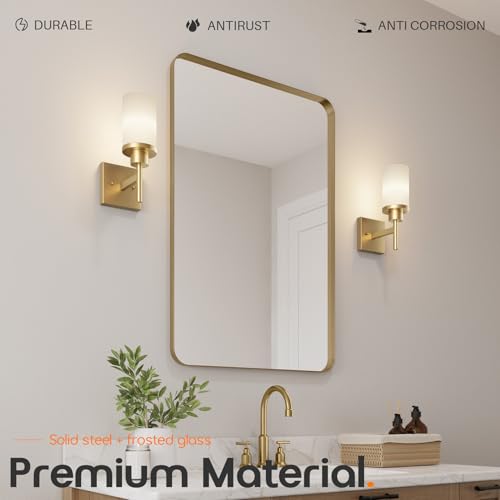 Image of Vanity Lighting Fixtures with White Frosted Glass Gold Wall Lamp for Bathroom Mirror Bedroom, Living Room, Kitchen Cabinet, Washroom Porch T001GD-L1