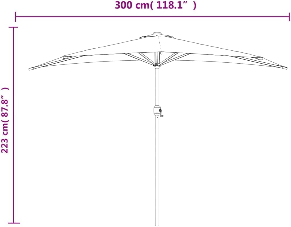 vidaXL Large Green Garden Parasol With Adjustable Crank UV Resistant Polyester & Aluminium Frame 118.1X61 in Perfect For Patio Balcony And Use Outdoor Umbrellas Semicircular Umbrella Protective Shade
