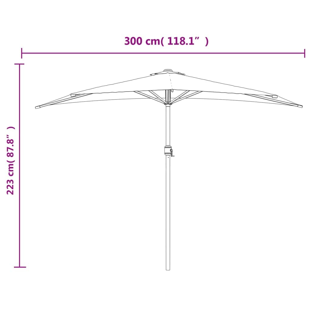 Ombrellone da balcone semicircolare, 300 x 155 cm, con manovella e asta in alluminio da 38 mm, ombrellone da terrazzo, tettuccio parasole per balcone, terrazzo, giardino, rosso bordeaux