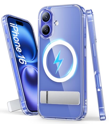 Vihibii iPhone 16 ケース キックスタンド付き MagSafe対応 耐黄変性 耐衝撃 マグネットケース ワイヤレス充電対応 米軍MIL規格 薄型 磁気吸着 アイフォンiphone16 スマホケース (クリア）