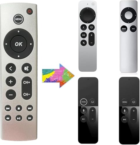 Universal Replacement Remote for Apple TV 4K/ HD, A2843 A2737 A2169 A1842 A1625 A1427 A1469 A1378 (No Voice), Compatible with Samsung, LG, Sony, Westinghouse, Insignia, Vizio, Toshiba TVs