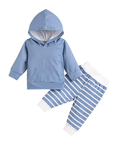 Gavol Newborn Toddler Baby Girl Boy Clothes Solid Color Hoodie Sweatshirt Top+Stripe Pant Outfits