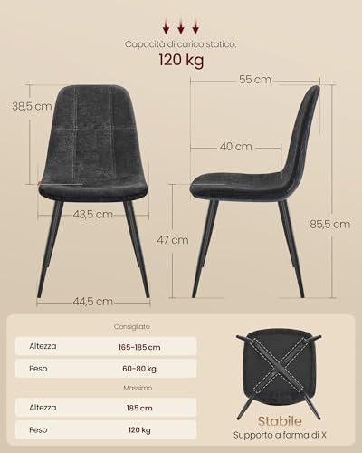Vasagle Sedie Da Pranzo, Set Di 4, Struttura In Metallo, Piedini Regolabili, Facile Da Pulire, Sedie Imbottite Da Cucina, Tessuto Ciniglia, Pu Con Motivi Di Ghiacciai, Grigio Ardesia KDC188G01 - 3