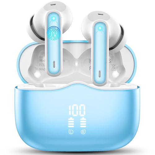 xinwld Auriculares Bluetooth, auriculares inalámbricos Bluetooth 5.4 en la oreja, pantalla LED, IP7, resistentes al agua, con 4 micrófonos ENC