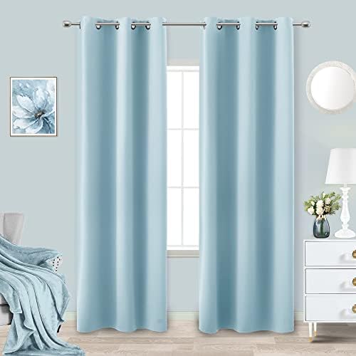 KOUFALL Sage Green Curtains 63 Inch Length for Bedroom 2 Panels Grommet Window Treatments Room Darkening Insulated Blackout Thermal Boho Drapes for Living Room Set Decor 52x63 Inches Long Light Green