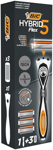 BIC Hybrid 5 Flex Kit para Hombre con Mango y Recargas - Pack de 1 + 3 Recambios