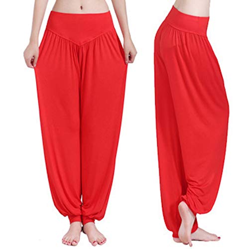 WSLCN Yoga Pantacourt Harem Bouffant Super Doux Spandex Modal Yoga Pilates Sarouel Jambe Fitness Sport Jogging Danse Élastique Extensible A-Rouge XXX-Large