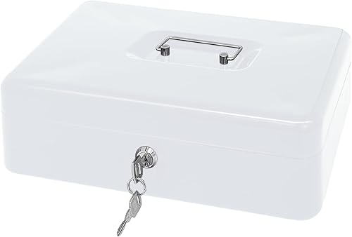 Miniatura 24 de Caja de efectivo de acero con cerradura de llave, organizador de dinero pequeño de metal con bandeja para dinero, caja de almacenamiento de efectivo