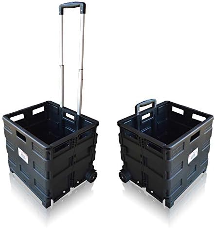 SUN LEISURE® Heavy Duty Folding Trolley Box Cart, Extra large size, Folds flat, Capacity 40kg (PINK TROLLEY with LID)