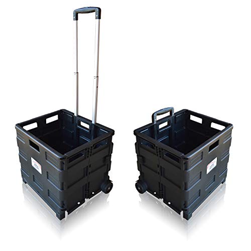 Pack and Go Folding Shopping Trolley, With Wheels, Capacity 40kg, Good for Shopping, Camping, Fishing, Festival, Cart, Trolley, Optional Lid (Black Trolley) – Sun Leisure®